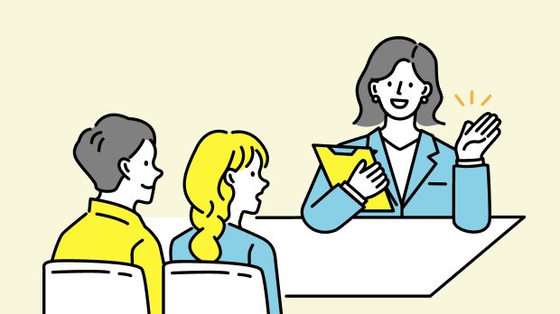ハウスメーカースタッフに相談している様子のイラスト